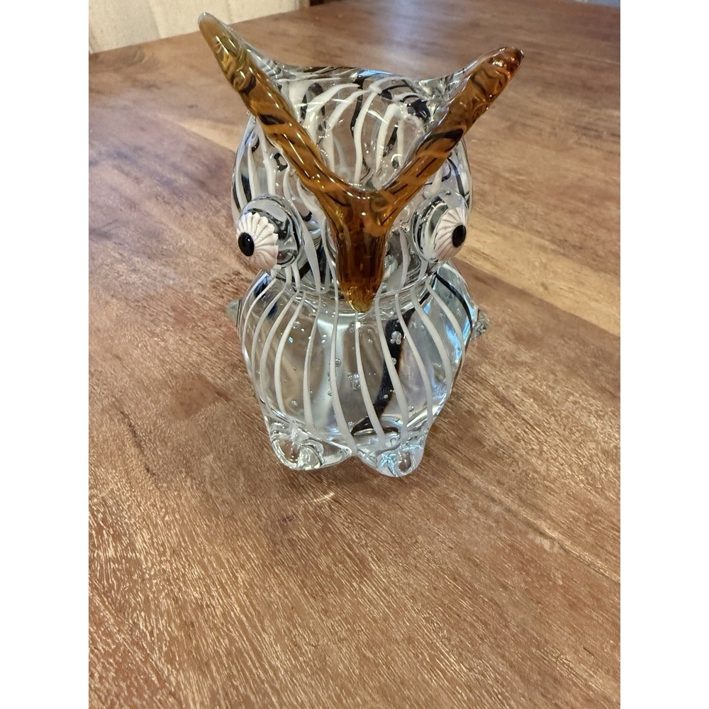 Murano style Art‎ Glass Owl Paperweight Beautifully Detailed 5.5"